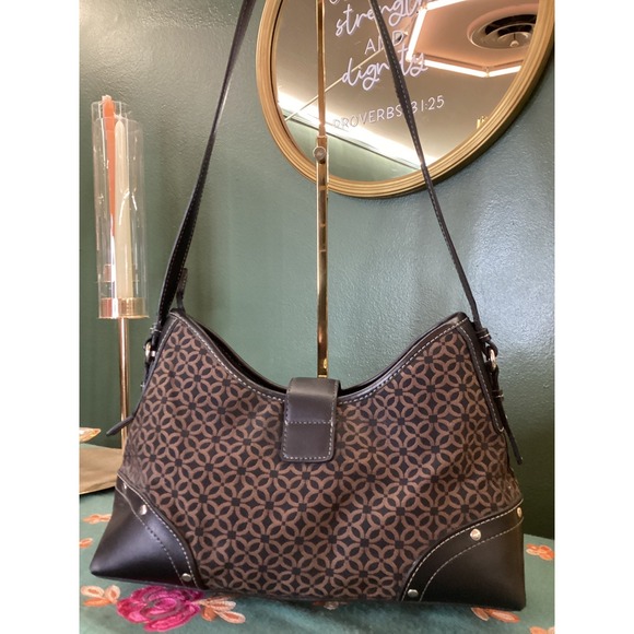 Relic Y2K Hobo Bag Brown Monogrammed Canvas Leather Trim Silver Buckle - Picture 5 of 8